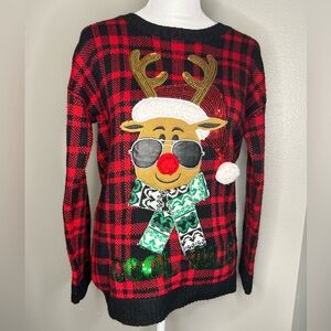 Christmas Red and Black Plaid Reindeer Sweater